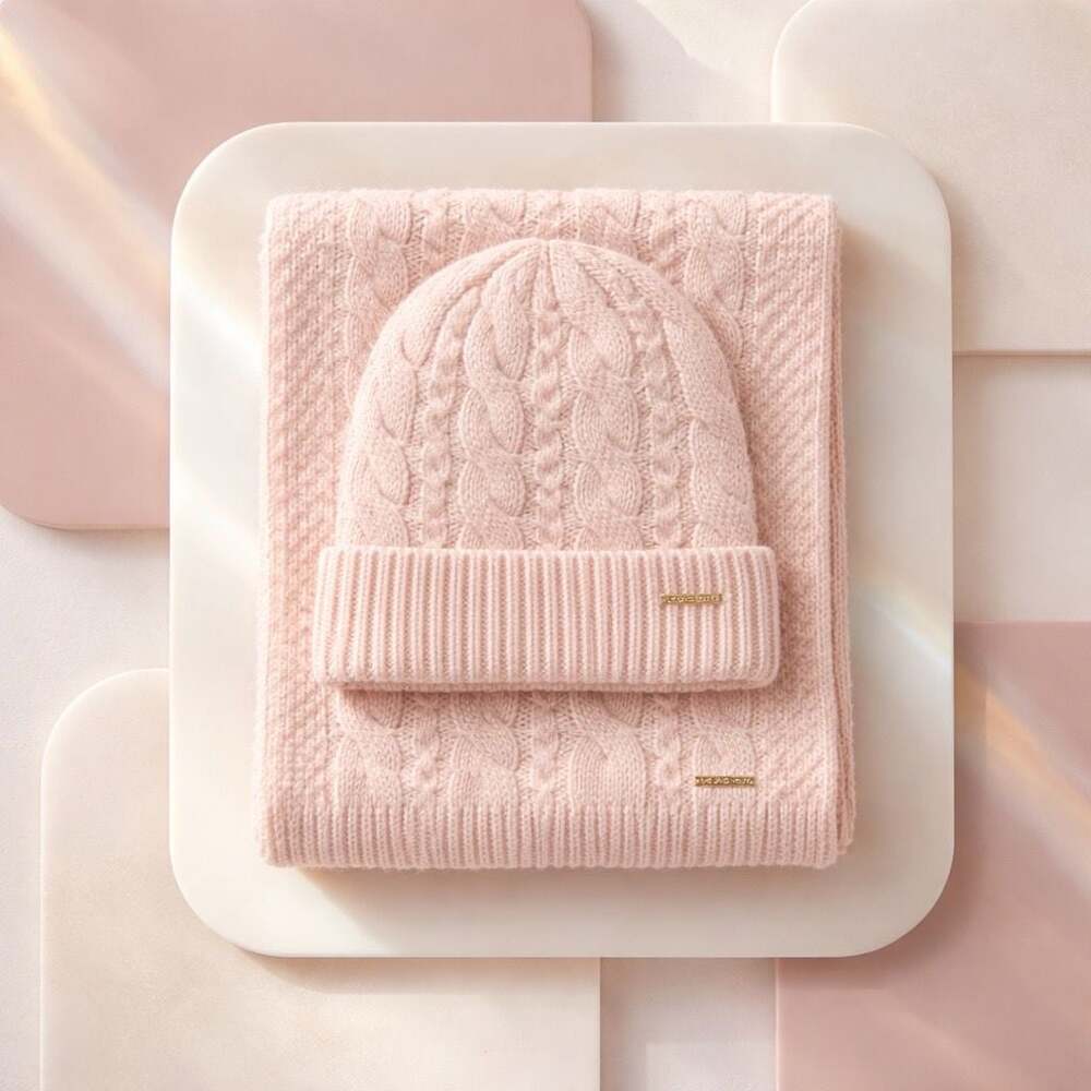 Michael Kors Women's Cable Knit Hat and Scarf Set, Soft Pink, One Size